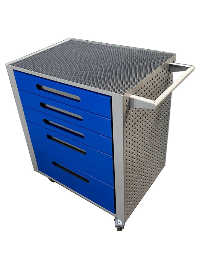 Тележка для инструментов на колесах с 5 выдвижными ящиками синяя