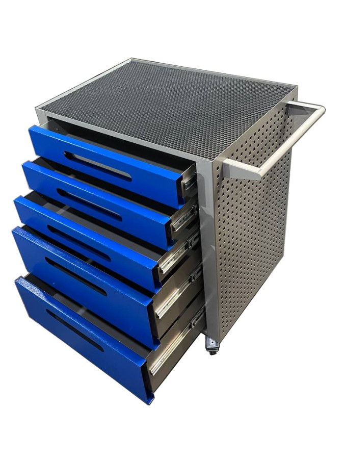 Тележка для инструментов на колесах с 5 выдвижными ящиками синяя